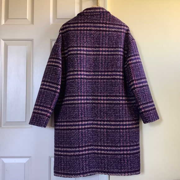 Rag & Bone Estelle Cocoon Wool Blend Plaid Coat Purple SZ Large - Picture 4 of 16